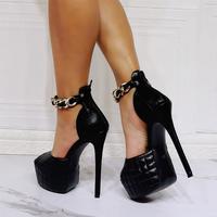 Black waterproof platform hate sky high chain high heel sandals S-568 - Thumbnail 2