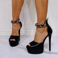 Black waterproof platform hate sky high chain high heel sandals S-568 - Thumbnail 5