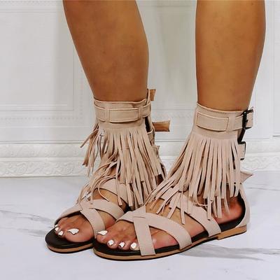 Lace-up fringed women's sandals s-574