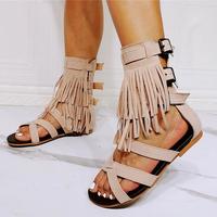 Lace-up fringed women's sandals S-574 - Thumbnail 2