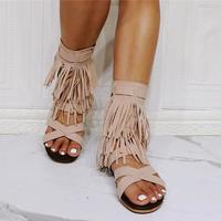 Lace-up fringed women's sandals S-574 - Thumbnail 3