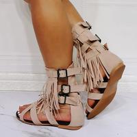 Lace-up fringed women's sandals S-574 - Thumbnail 5