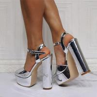 Sexy platform thick heel silver high-heeled sandals S-576 - Thumbnail 2