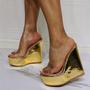 Golden Wedge Sexy High Heel Slipper Sandals S-577-1