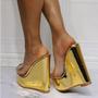 Golden Wedge Sexy High Heel Slipper Sandals S-577-2