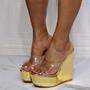 Golden Wedge Sexy High Heel Slipper Sandals S-577-3