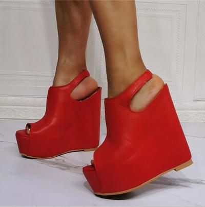 Red wedge sexy high heel sandals S-579