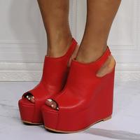 Red wedge sexy high heel sandals S-579 - Thumbnail 2