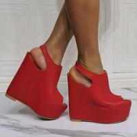 Red wedge sexy high heel sandals S-579 - Thumbnail 1