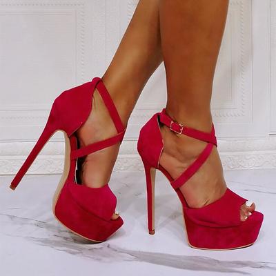 Red cross strap high heel sandals s-582