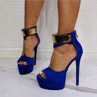 Blue chain high heel suede sandals S-587 - Thumbnail 3