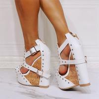 White studded wedge sexy high heel sandals S-588 - Thumbnail 3
