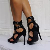 Black sexy stiletto high heel sandals S-589 - Thumbnail 4
