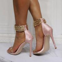 Pink gold chain with high heel sandals S-590 - Thumbnail 3