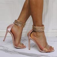 Pink gold chain with high heel sandals S-590 - Thumbnail 2