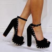 Black sexy platform thick heel rivets high-heeled sandals S-592 - Thumbnail 3