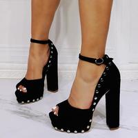 Black sexy platform thick heel rivets high-heeled sandals S-592 - Thumbnail 2
