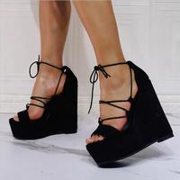 Sexy color matching wedge high heel sandals S-593 - Thumbnail 1
