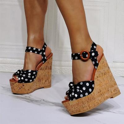 Black polka dot wedge sexy high heel sandals s-595