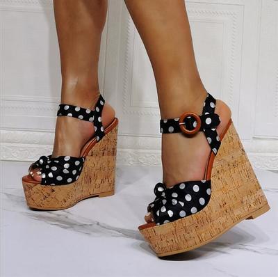 Black Polka Dot Wedge Sexy High Heel Sandals S-595