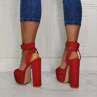 Sexy platform thick heel rivets high-heeled sandals S-596 - Thumbnail 3