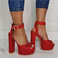 Sexy platform thick heel rivets high-heeled sandals S-596 - Thumbnail 2