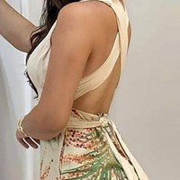 Sexy V-Neck Sleeveless Print Two-piece Set - Thumbnail 1
