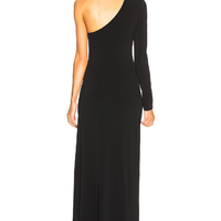 Sheath One Shoulder Black Elastic Satin Evening Dress, Split Black Party Dresss - Thumbnail 1