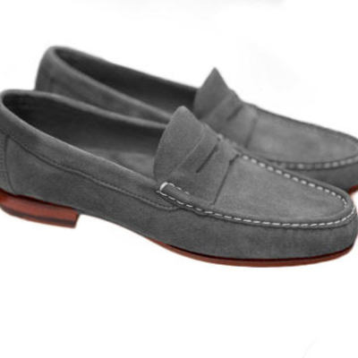 Hand stitch grey genuine suede moccasin slips on loafer formal wear shoes