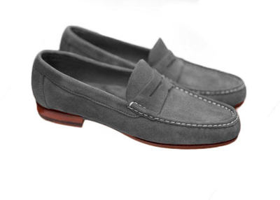 Hand Stitch Grey Genuine Suede Moccasin Slips On Loafer Formal Wear Shoes