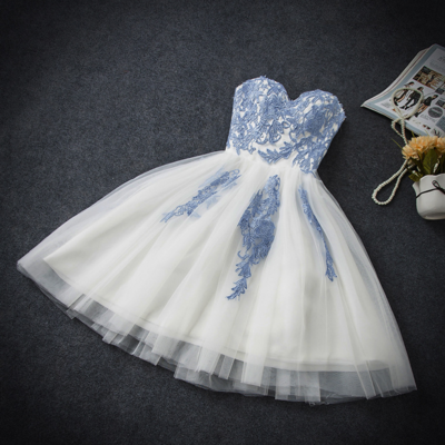 Cute white lace short prom dress, bridesmaid dress - Thumbnail 4