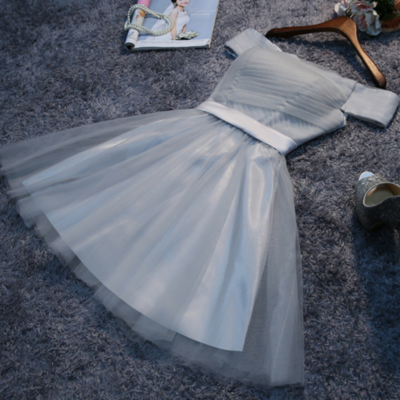 Cute gray tulle short prom dress, homecoming dress - Thumbnail 4