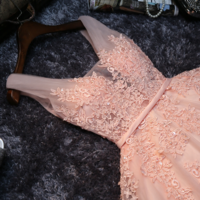 Cute pink short prom dress, lace homecoming dress, bridesmaid dress - Thumbnail 1