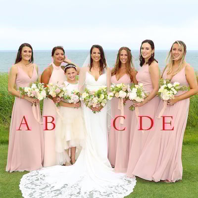 Simple a-line pink chiffon long bridesmaid dresses
