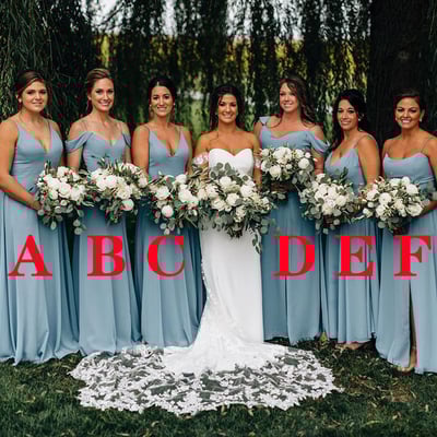 A-line smoky blue chiffon long bridesmaid dresses