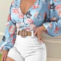 Temperament Slim Long Sleeve Printed Two-Piece Suit - Thumbnail 1