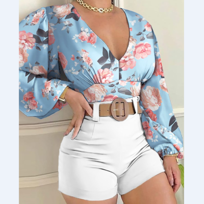 Temperament slim long sleeve printed two-piece suit