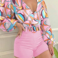 Temperament Slim Long Sleeve Printed Two-Piece Suit - Thumbnail 2