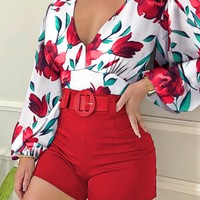 Temperament Slim Long Sleeve Printed Two-Piece Suit - Thumbnail 3