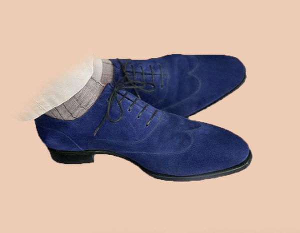 Navy Blue Wingtip Decent Handmade Suede Lace Up Shoes