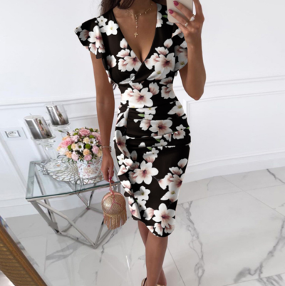 Sweet V-Neck Printed Dress