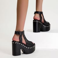 Sexy hollow open toe chunky heel rivet sandals S-597 - Thumbnail 2