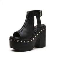 Sexy hollow open toe chunky heel rivet sandals S-597 - Thumbnail 3