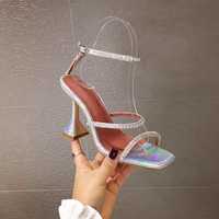 Silver and black and gold square toe open toe block heel sandals S-602 - Thumbnail 3