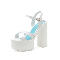 Black and white 14cm super high heel sandals S-603 - Thumbnail 3