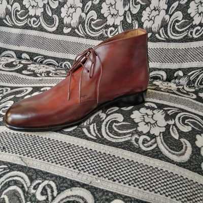 Classic hand craft brown genuine leather chukka lace up formal wear boot - Thumbnail 3