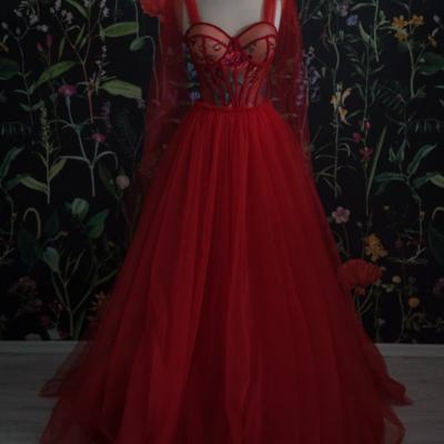  floor length sexy long prom dress, tulle evening gowns - Thumbnail 1