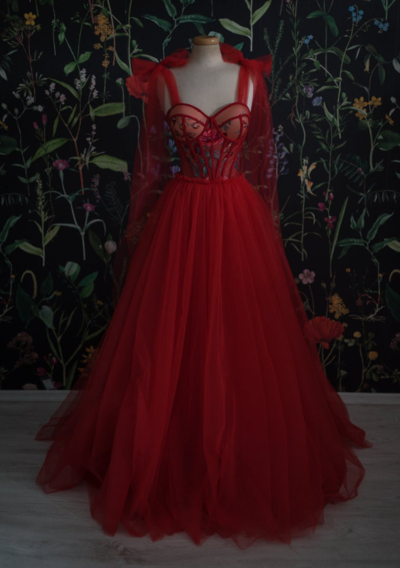  Floor Length Sexy Long Prom Dress, Tulle Evening Gowns