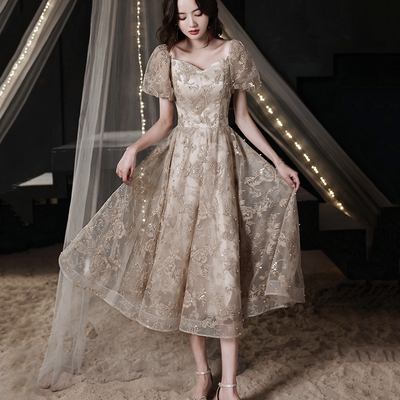 Cute lace short a line prom dress party dress - Thumbnail 3