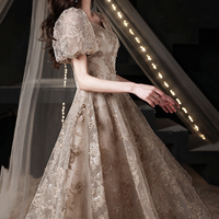 Cute lace short A line prom dress party dress - Thumbnail 3